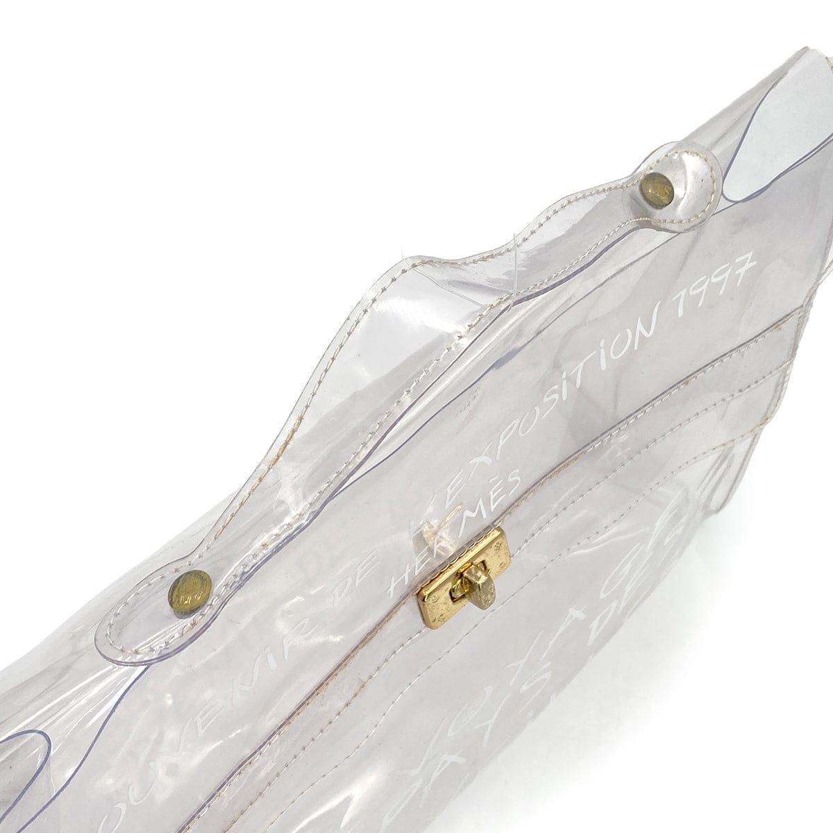 Luxury Promise Japan HERMES VINYL KELLY SOUVENIR DE L' EXPOSITION 1997 CLEAR HAND BAG GOLD HARDWARE 90327400