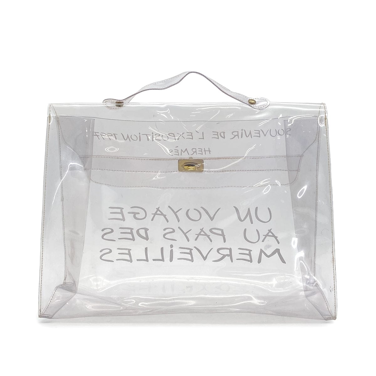 Luxury Promise Japan HERMES VINYL KELLY SOUVENIR DE L' EXPOSITION 1997 CLEAR HAND BAG GOLD HARDWARE 90327400
