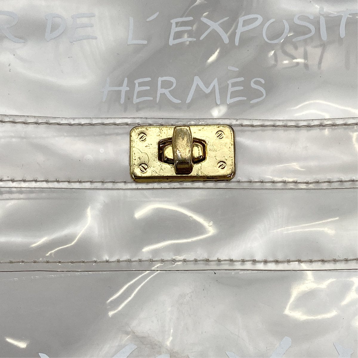 Luxury Promise Japan HERMES VINYL KELLY SOUVENIR DE L' EXPOSITION 1997 CLEAR HAND BAG GOLD HARDWARE 90327406