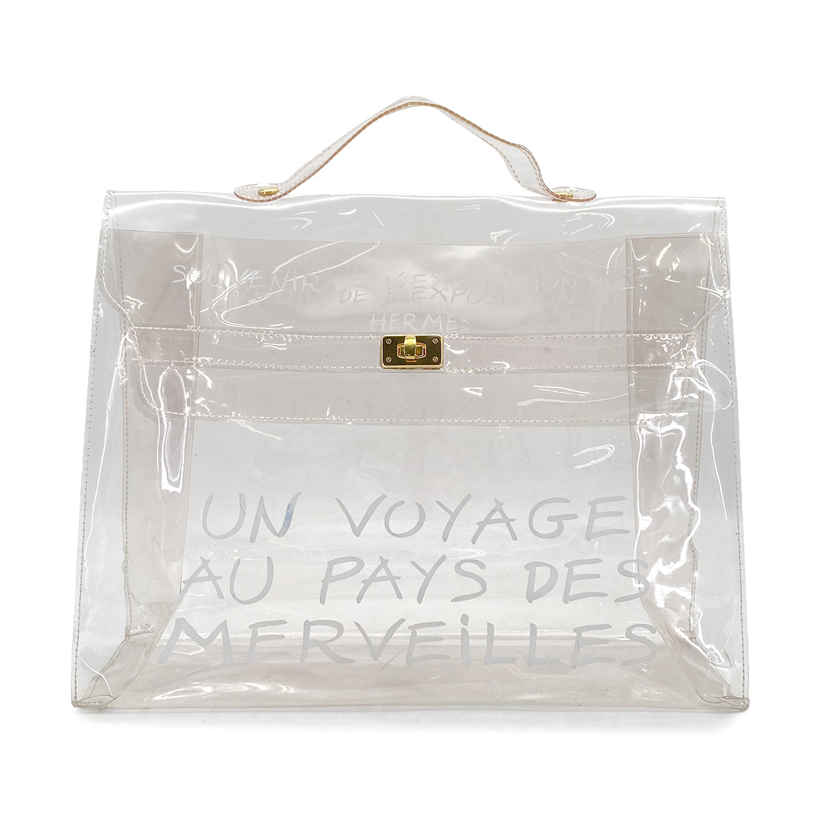 Luxury promise Japan HERMES VINYL KELLY SOUVENIR DE L' EXPOSITION 1997 CLEAR HAND BAG GOLD HARDWARE 90327408