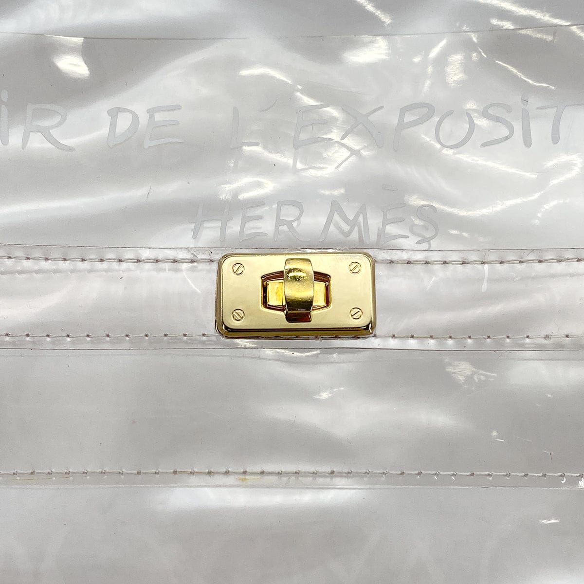 Luxury promise Japan HERMES VINYL KELLY SOUVENIR DE L' EXPOSITION 1997 CLEAR HAND BAG GOLD HARDWARE 90327408