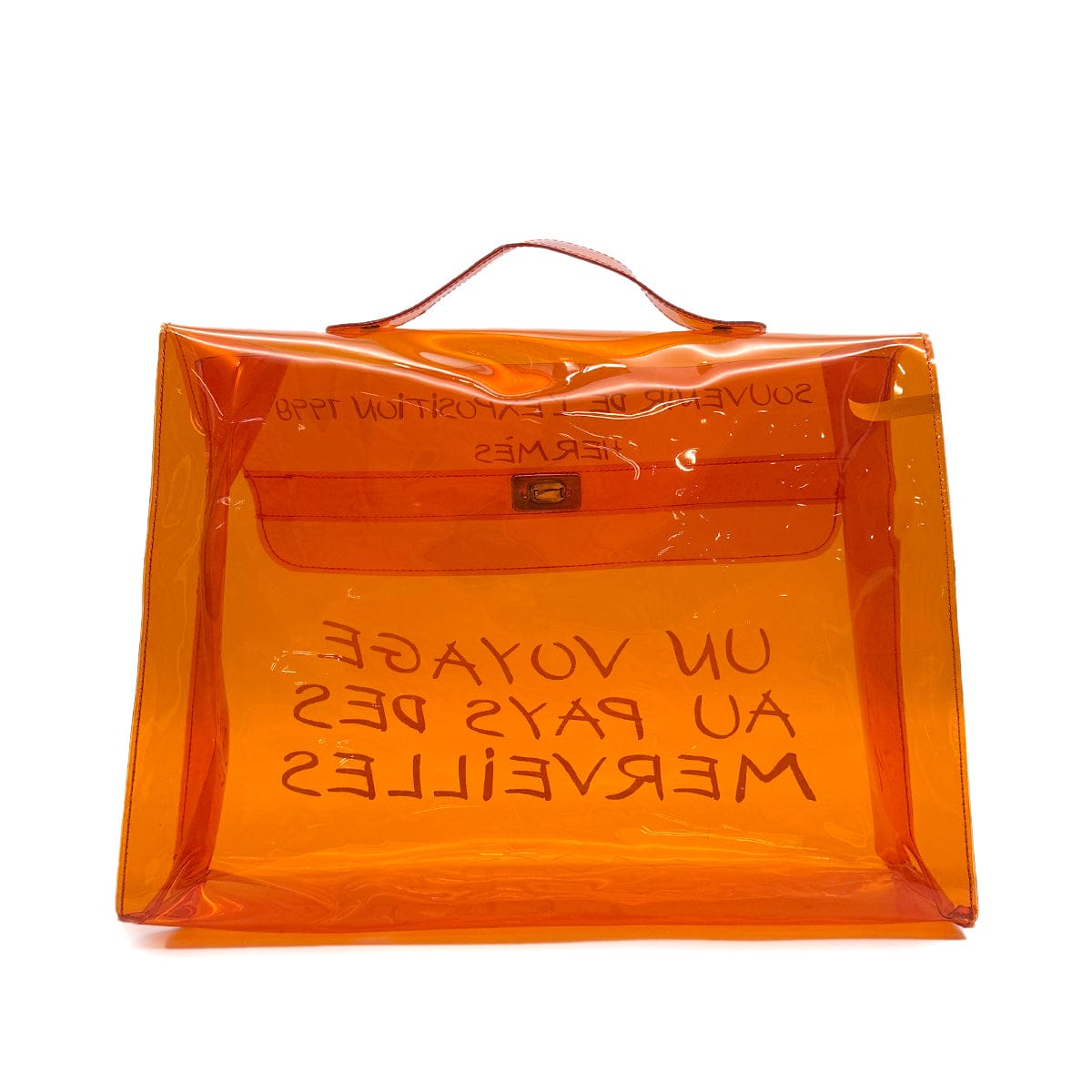 Luxury Promise Japan HERMES VINYL KELLY SOUVENIRDEL' EXPOSITION 1998 ORANGE VINYL HAND BAG 90319135