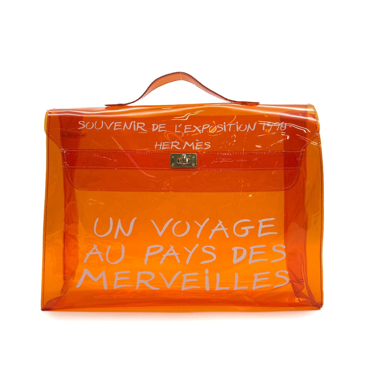 Luxury Promise Japan HERMES VINYL KELLY SOUVENIRDEL' EXPOSITION 1998 ORANGE VINYL HAND BAG 90319135