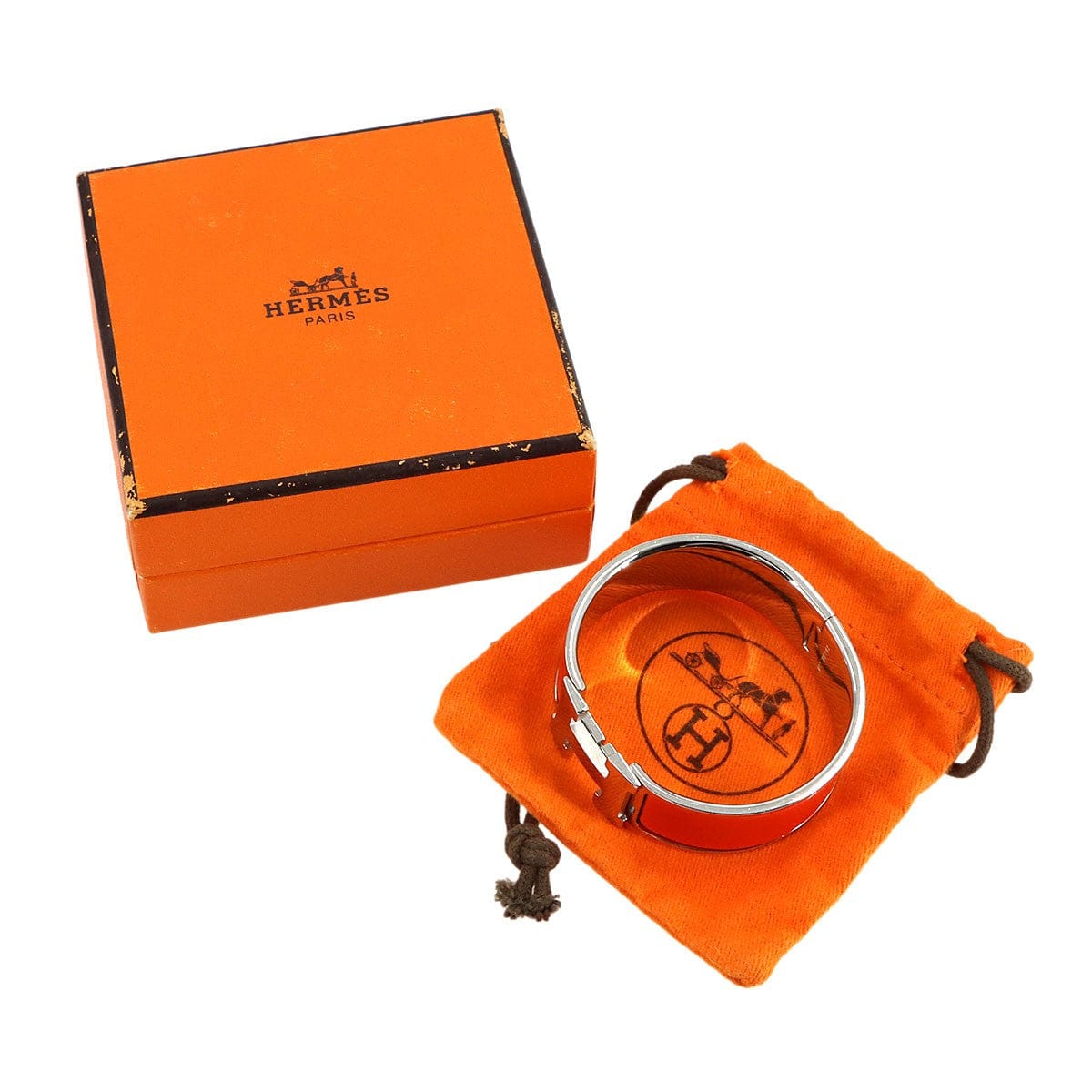 Luxury Promise Japan HERMES Clic Clac H Bangle Orange Silver Accessory 90317159