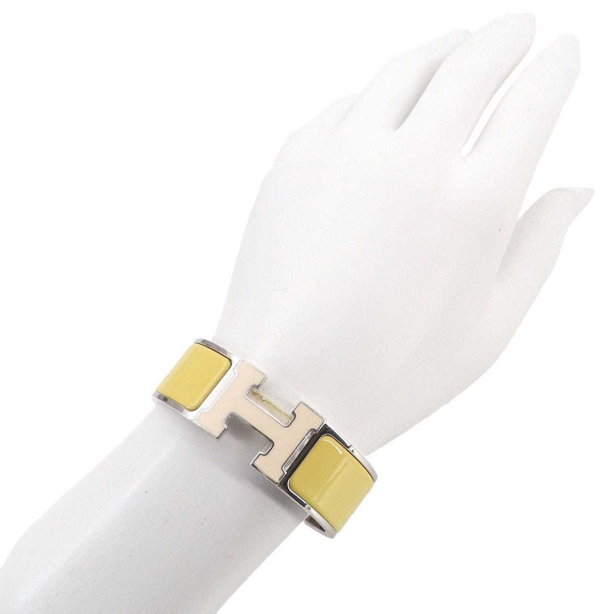 Luxury Promise Japan HERMES Clic Clac H PM Bangle White Jaune citron Silver Accessory 90325473
