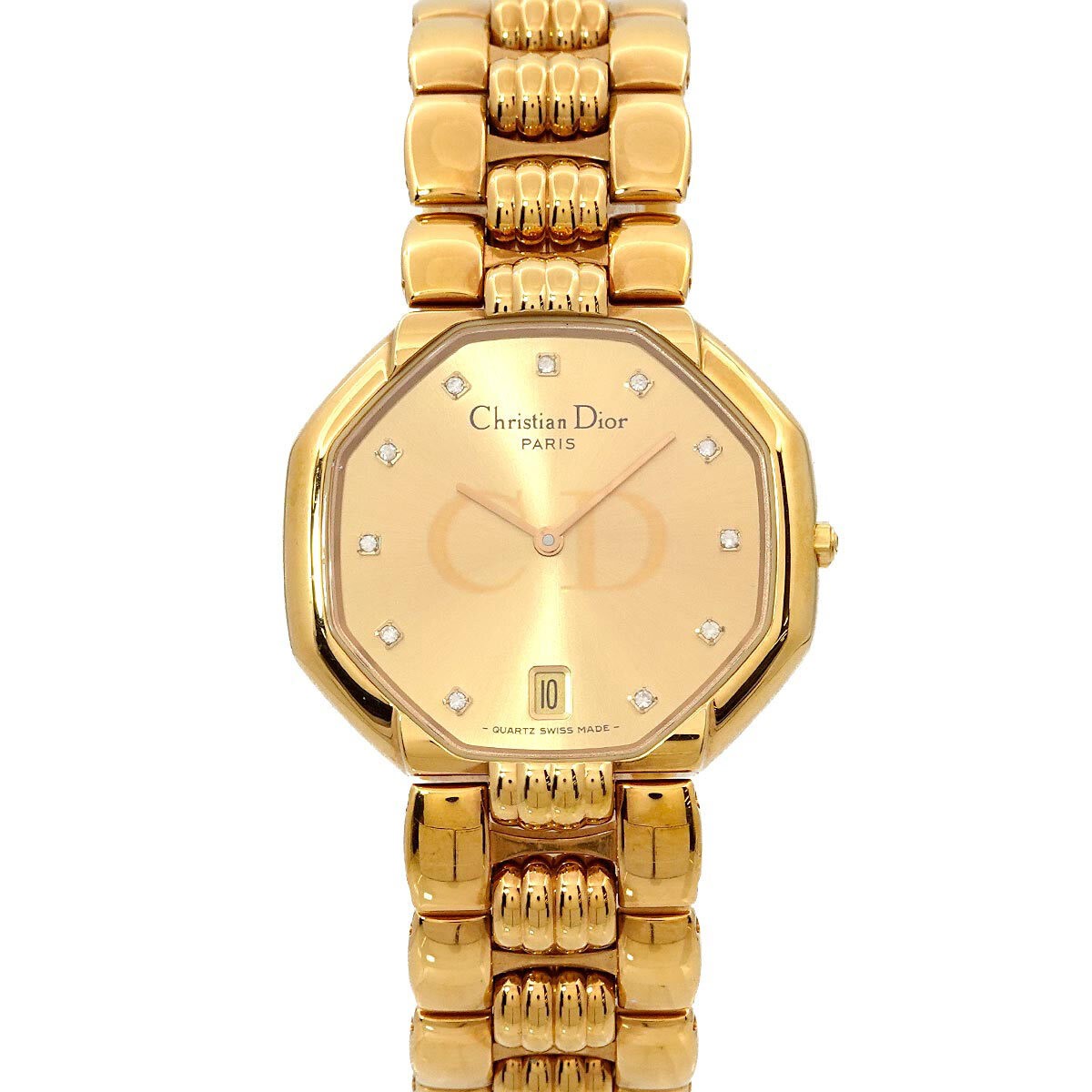 Luxury Promise Japan Christian Dior Depose 45.154 Quartz Date Gold Dial Mens Watch 90275629
