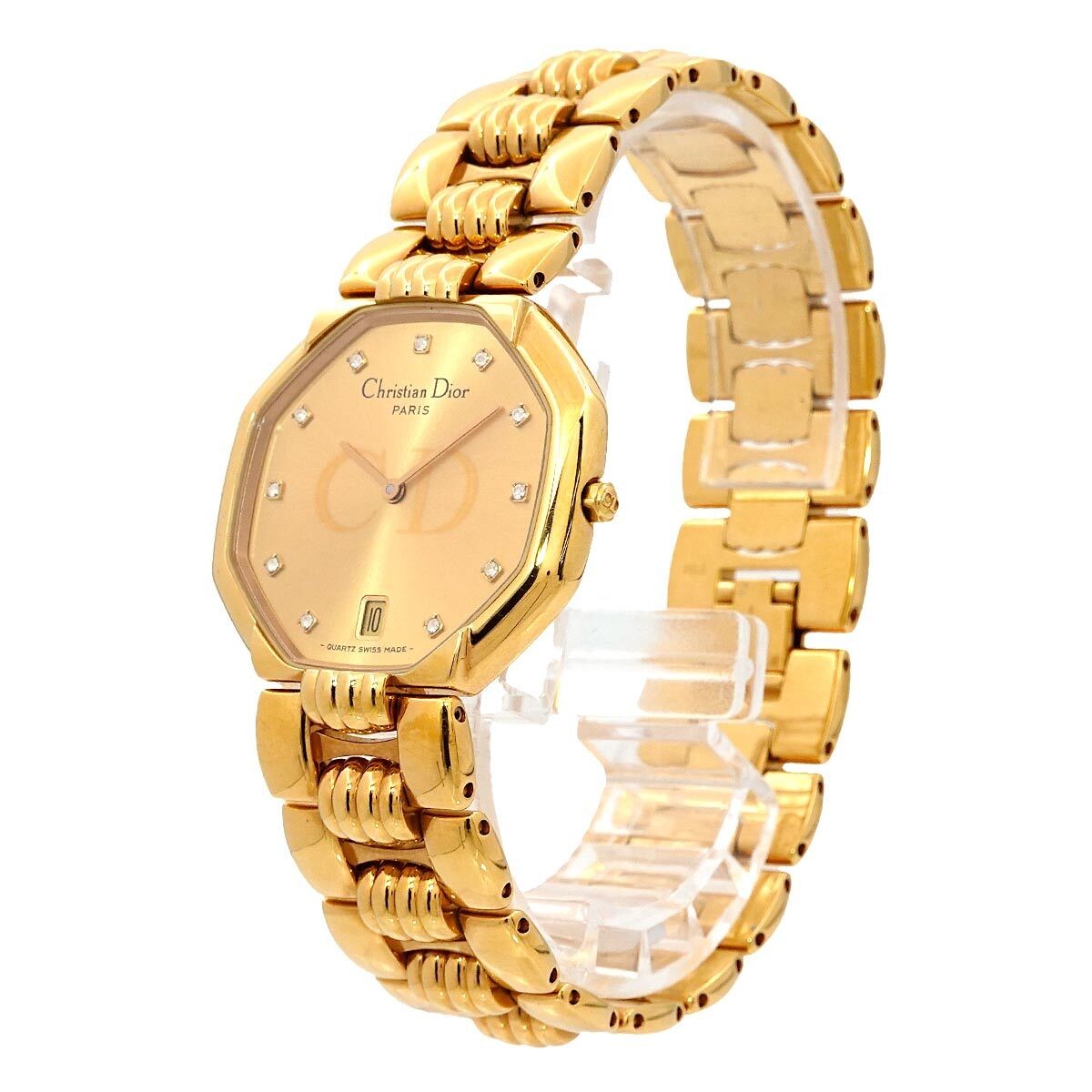 Luxury Promise Japan Christian Dior Depose 45.154 Quartz Date Gold Dial Mens Watch 90275629