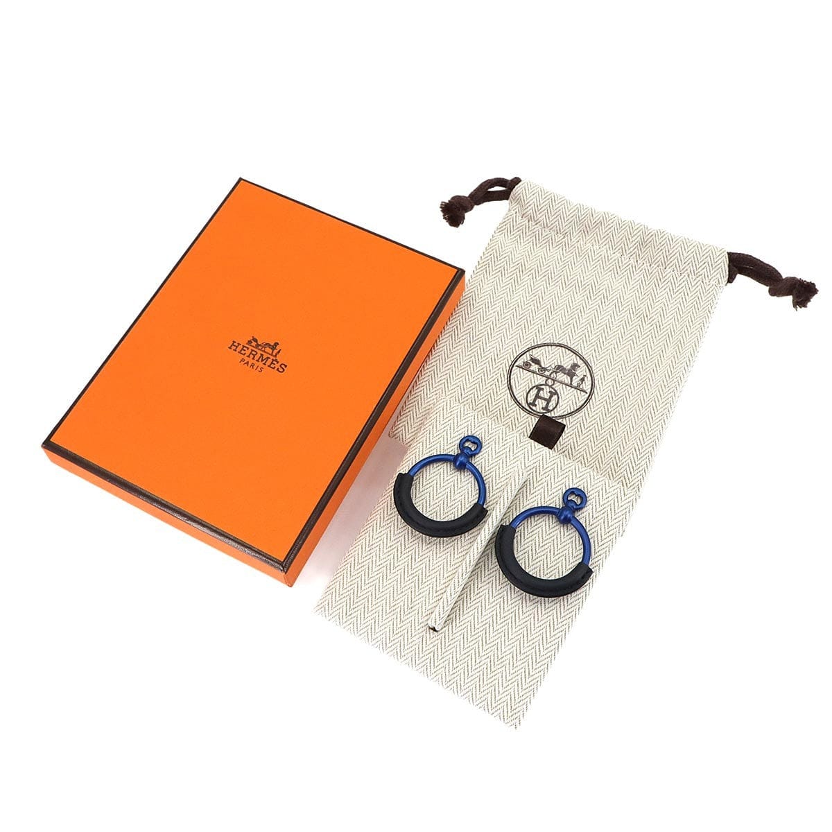 Luxury Promise Japan HERMES Loop PM Earrings Veau Swift Blue Indigo Accessory 90306439
