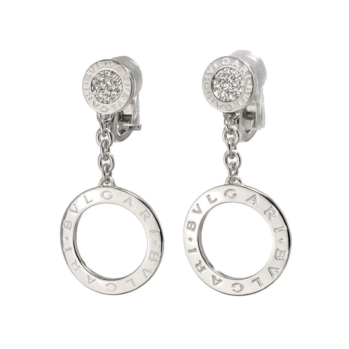 Luxury Promise Japan BVLGARI Double Logo Diamond Earrings Clip on 18K WG 750 90278592