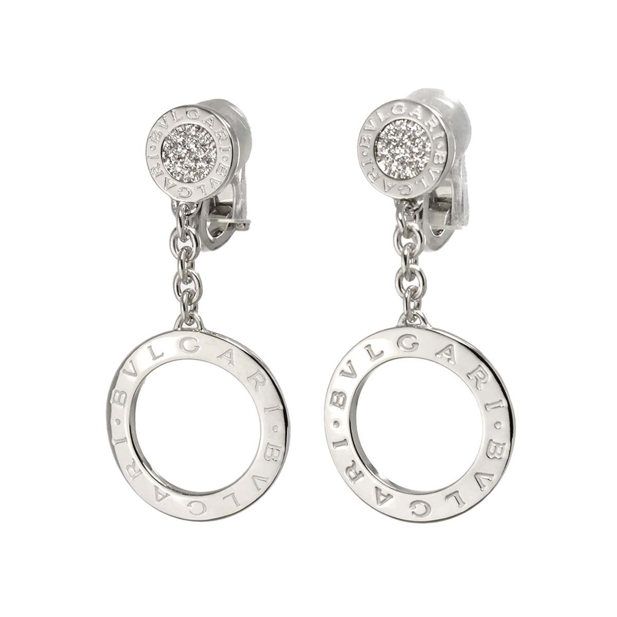 Luxury Promise Japan BVLGARI Double Logo Diamond Earrings Clip on 18K WG 750 90278592