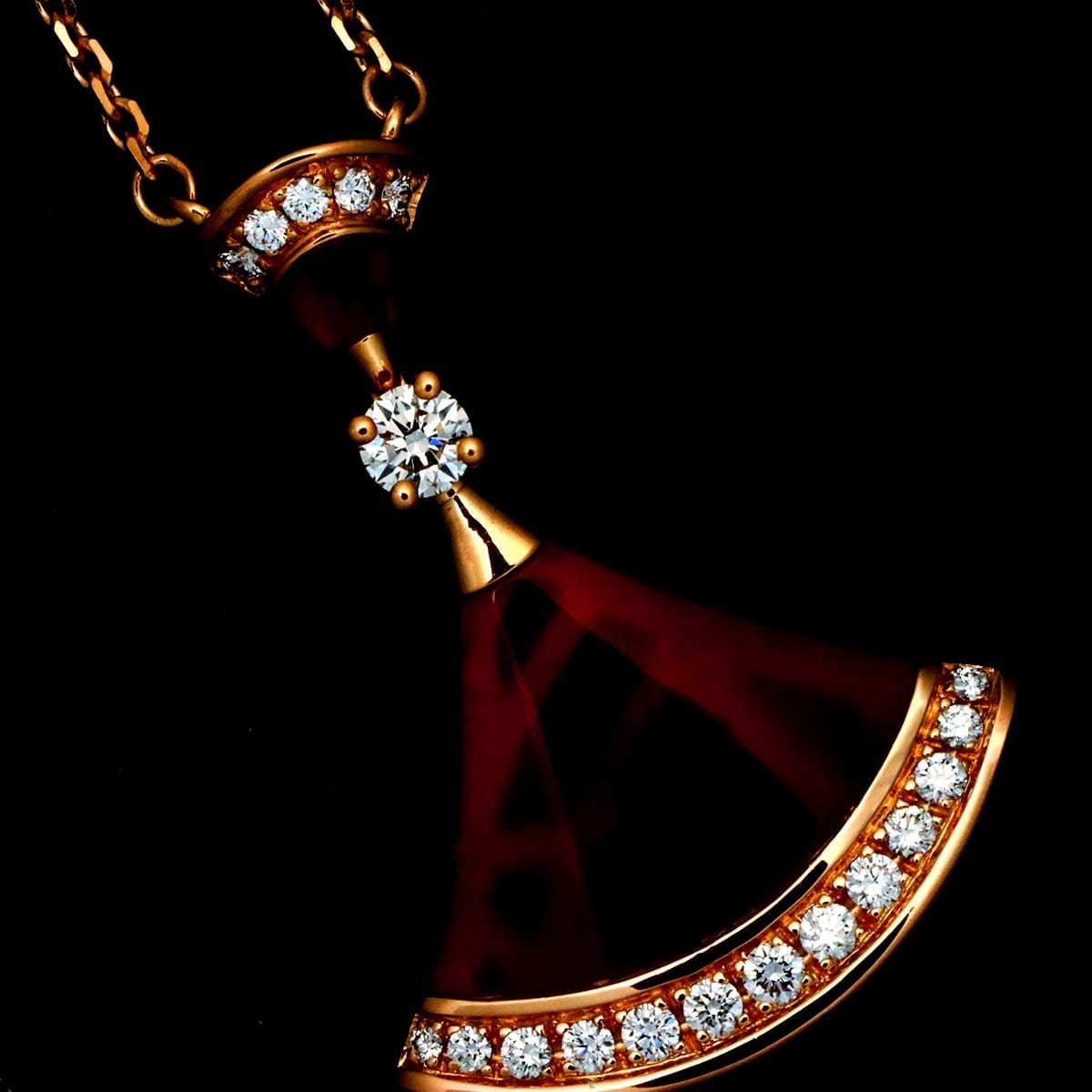 Luxury Promise Japan BVLGARI DIVAS DREAM Carnelian Diamond Necklace 18K PG 750 90311507