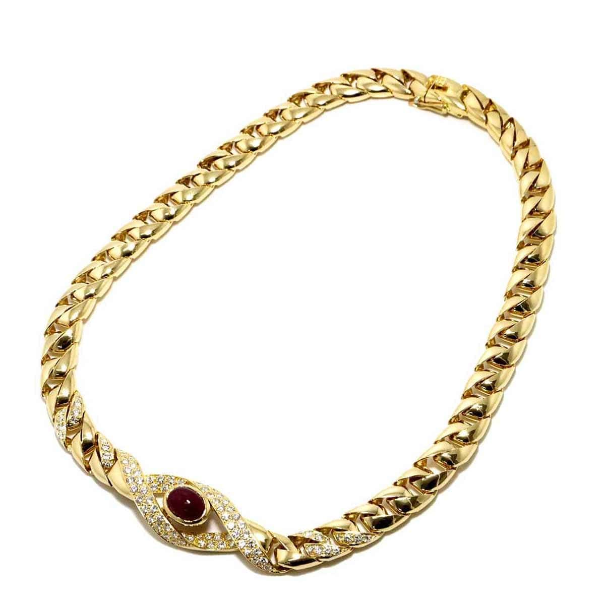Luxury Promise Japan Cartier Ruby Diamond Necklace 18K Yellow Gold 750 90302467