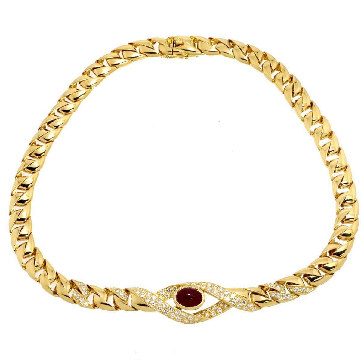 Luxury Promise Japan Cartier Ruby Diamond Necklace 18K Yellow Gold 750 90302467