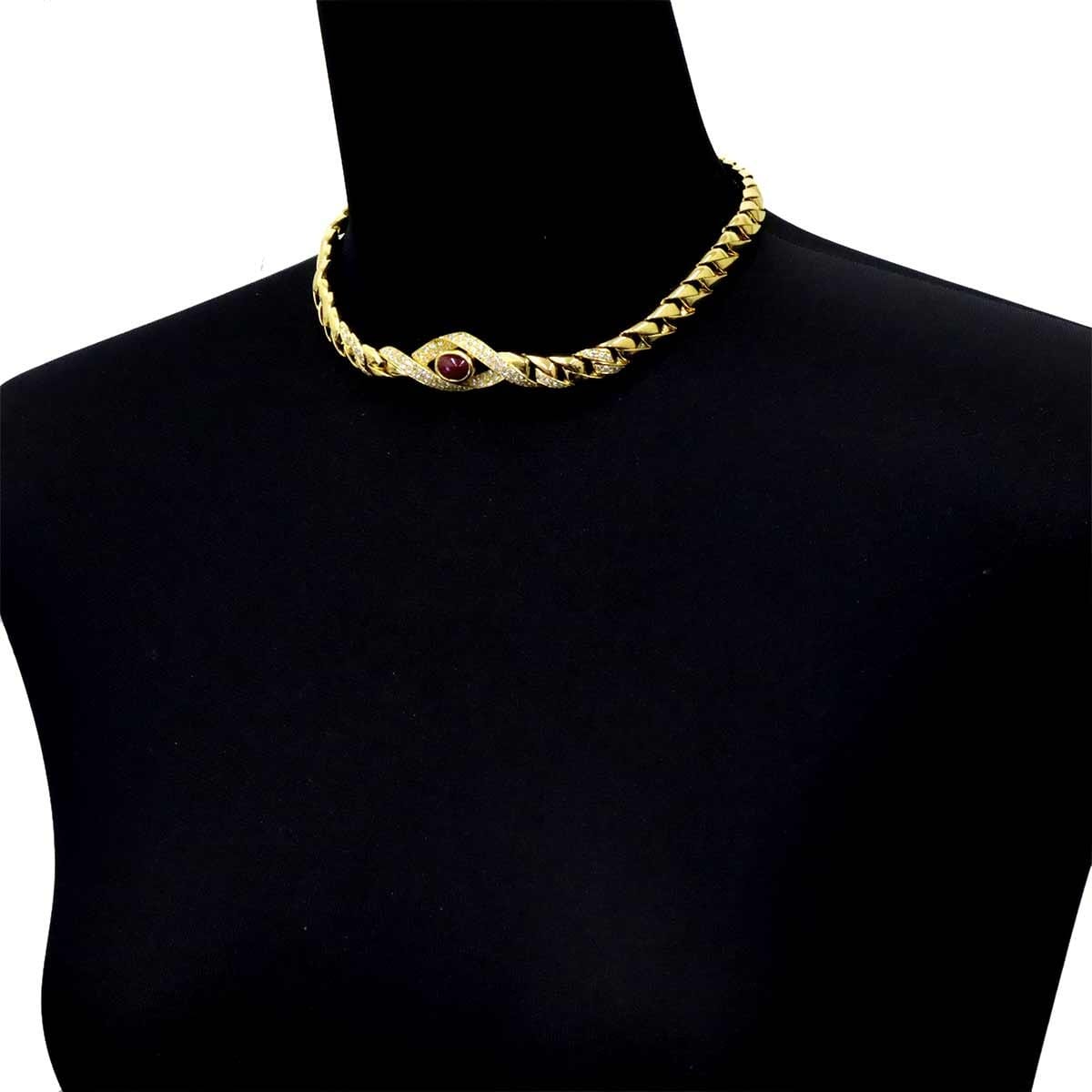 Luxury Promise Japan Cartier Ruby Diamond Necklace 18K Yellow Gold 750 90302467