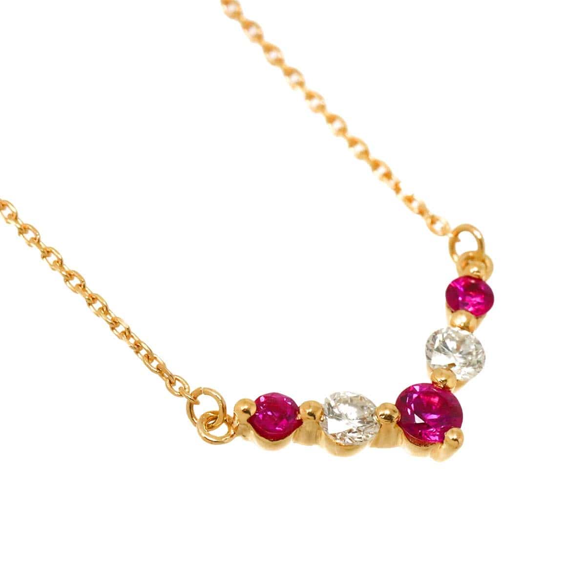 Luxury Promise Japan Ruby 0.32ct Diamond 0.20ct Necklace 18K 18K Yellow Gold 750 90304567