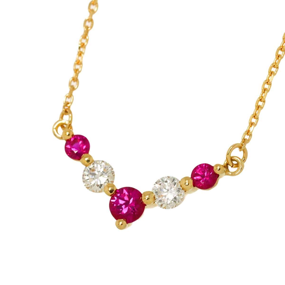 Luxury Promise Japan Ruby 0.32ct Diamond 0.20ct Necklace 18K 18K Yellow Gold 750 90304567