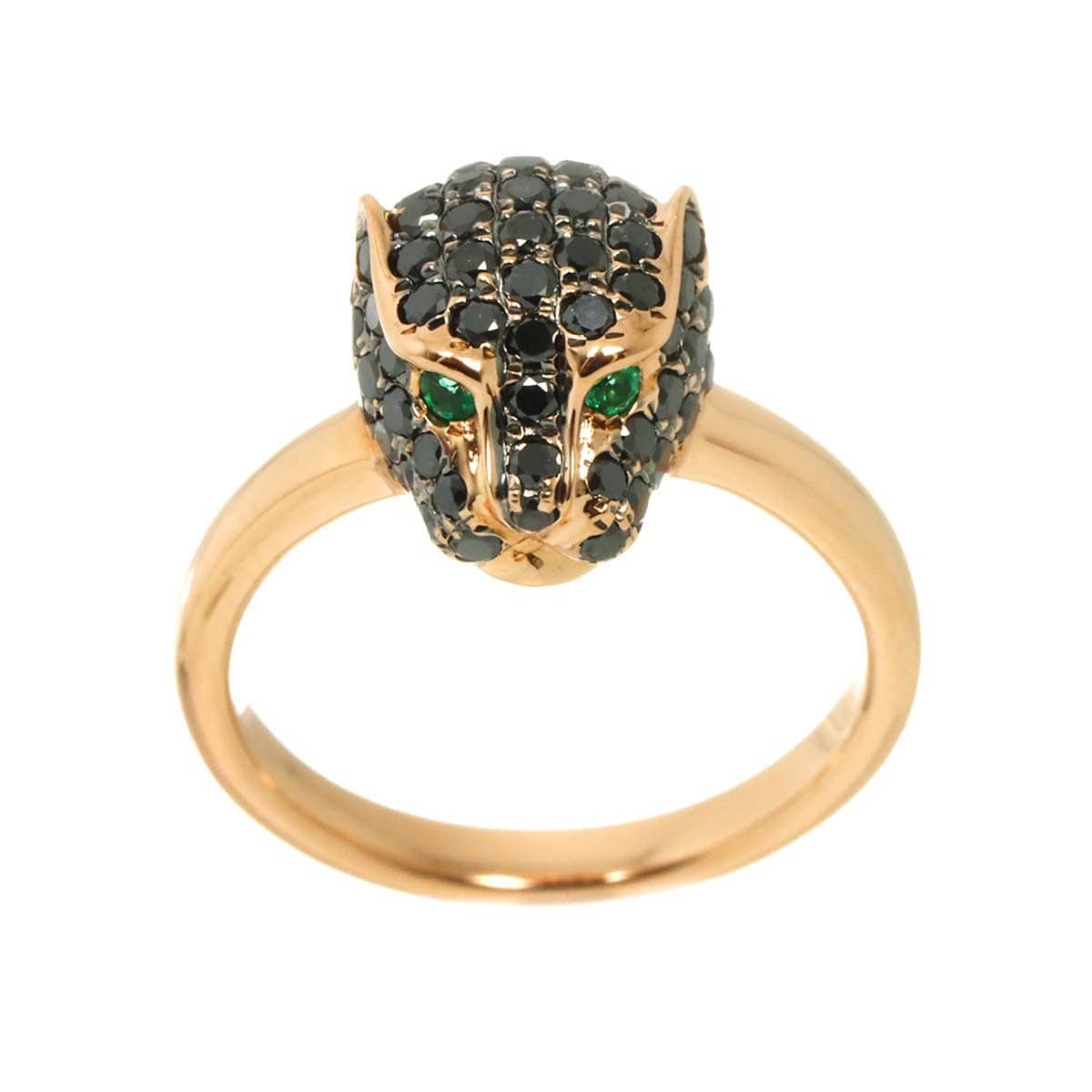 Luxury Promise Japan BlackDiamond 1.13ct Emerald 0.04ct Ring 14K PG 585 Size6-6.25(US) 90309513