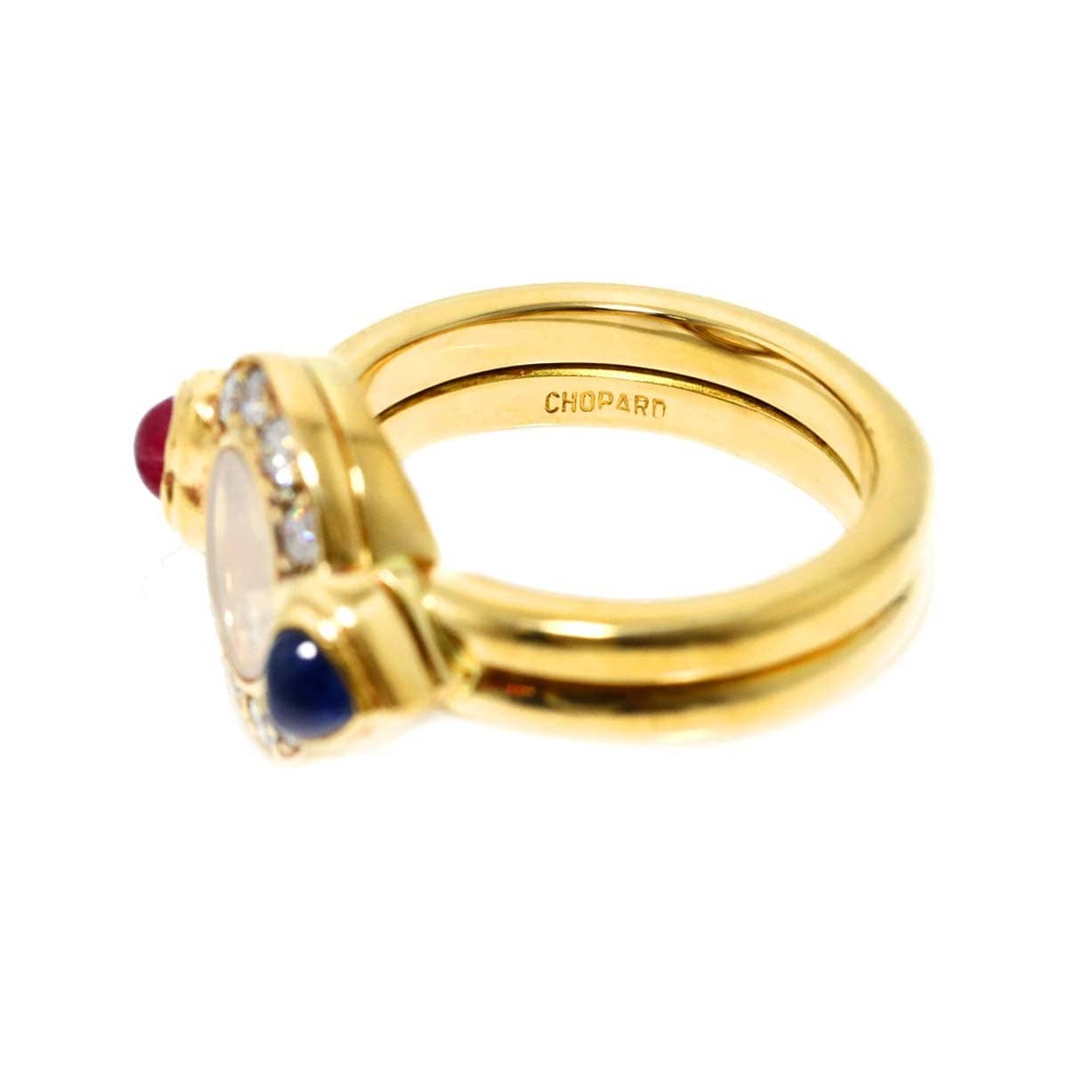 Luxury Promise Japan Chopard Happy Diamond Sapphire Ruby Ring 18K YG 750 Size6.25-6.5(US) 90290526