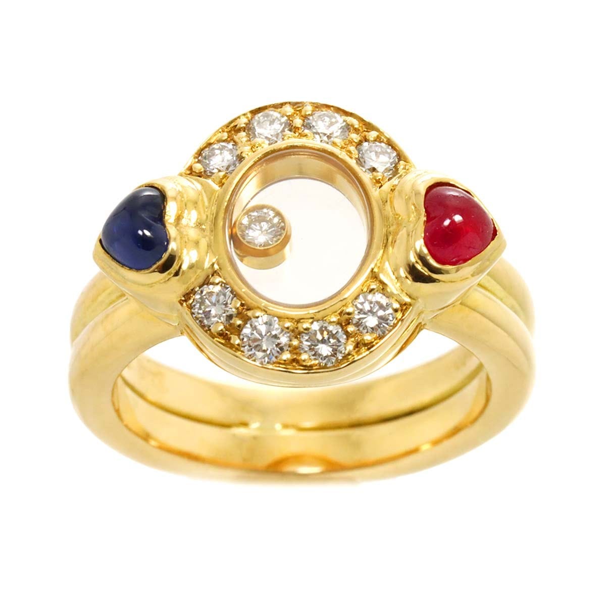 Luxury Promise Japan Chopard Happy Diamond Sapphire Ruby Ring 18K YG 750 Size6.25-6.5(US) 90290526
