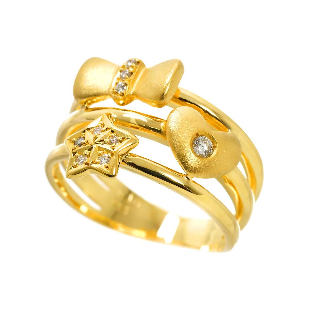 Luxury Promise Japan Diamond 0.10ct Ring 18K YG Yellow Gold 750 7.25-7.5(US) 90280590