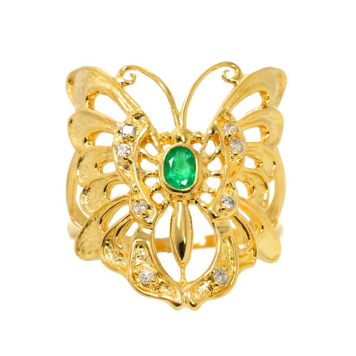 Luxury Promise Japan Emerald 0.18ct Diamond 0.08ct Ring 18K YG 750 size6.25-6.5((US) 90282826
