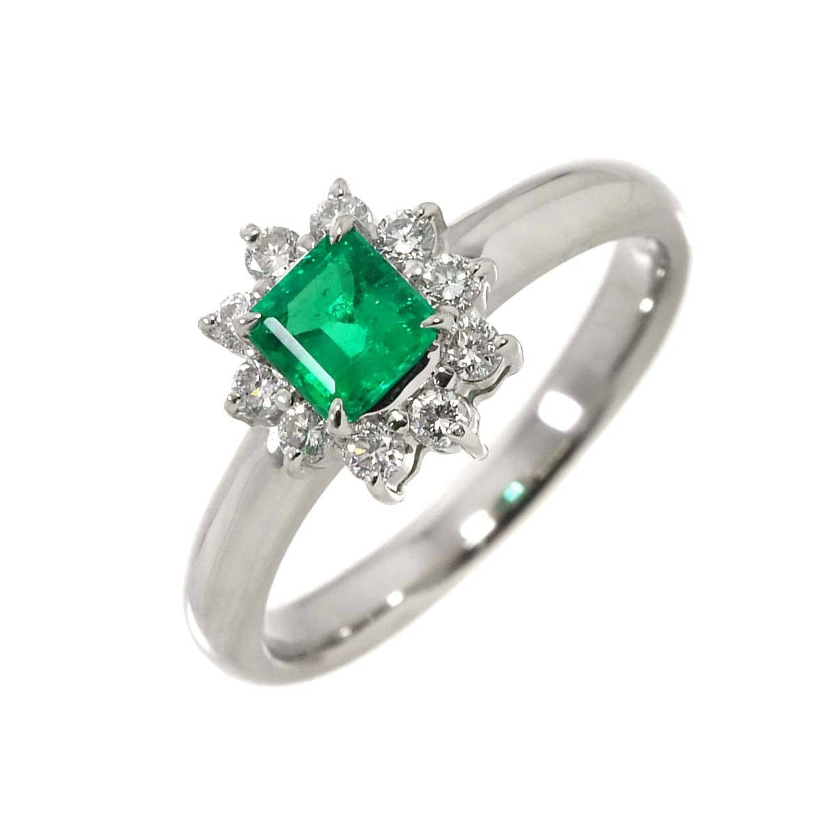 Luxury Promise Japan Emerald 0.45ct Diamond 0.24ct Ring Pt Platinum Size5.5-5.75(US) 90283346