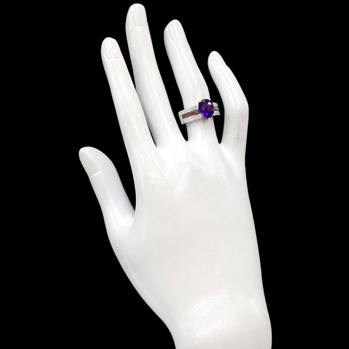 Luxury Promise Japan TASAKI Amethyst MOP Diamond 0.19ct Ring 18K WG 750 Size5.5-5.75(US) 90282348