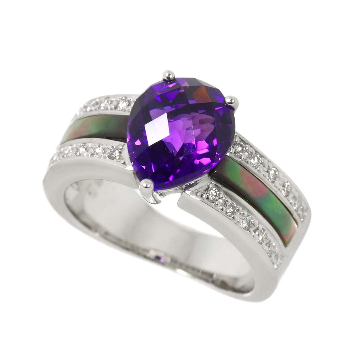 Luxury Promise Japan TASAKI Amethyst MOP Diamond 0.19ct Ring 18K WG 750 Size5.5-5.75(US) 90282348