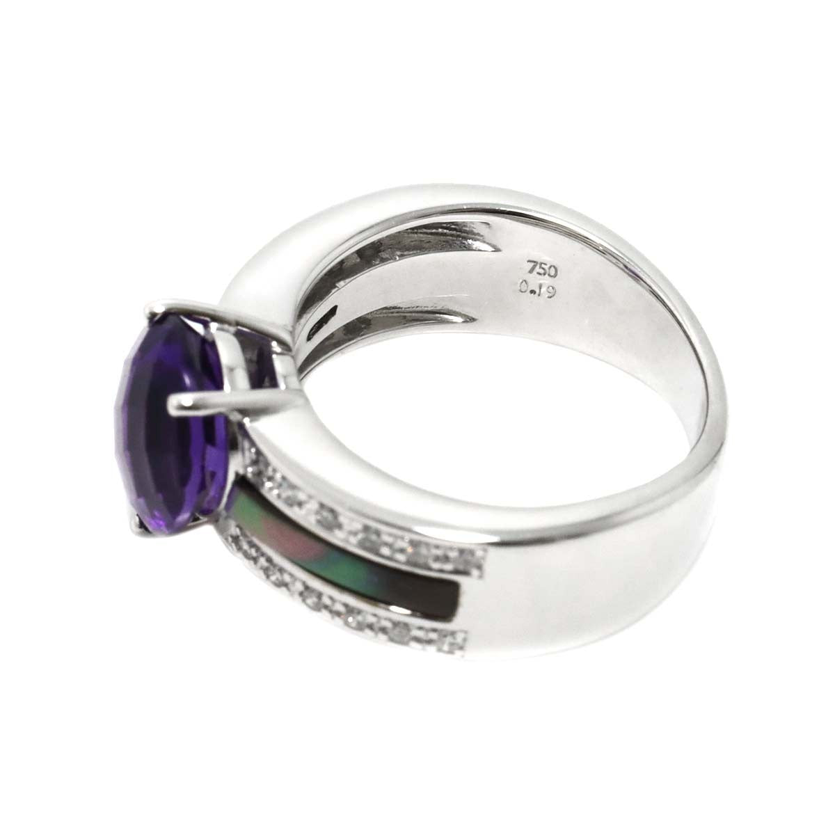 Luxury Promise Japan TASAKI Amethyst MOP Diamond 0.19ct Ring 18K WG 750 Size5.5-5.75(US) 90282348