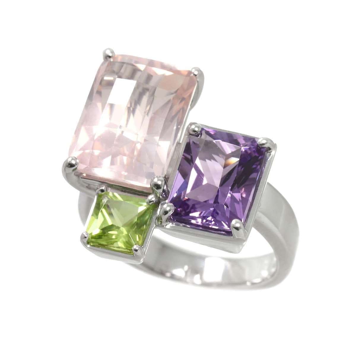 Luxury Promise Japan TASAKI Rose Quartz Amethyst Peridot Ring 18K WG 750 6.25-6.5(US) 90288367