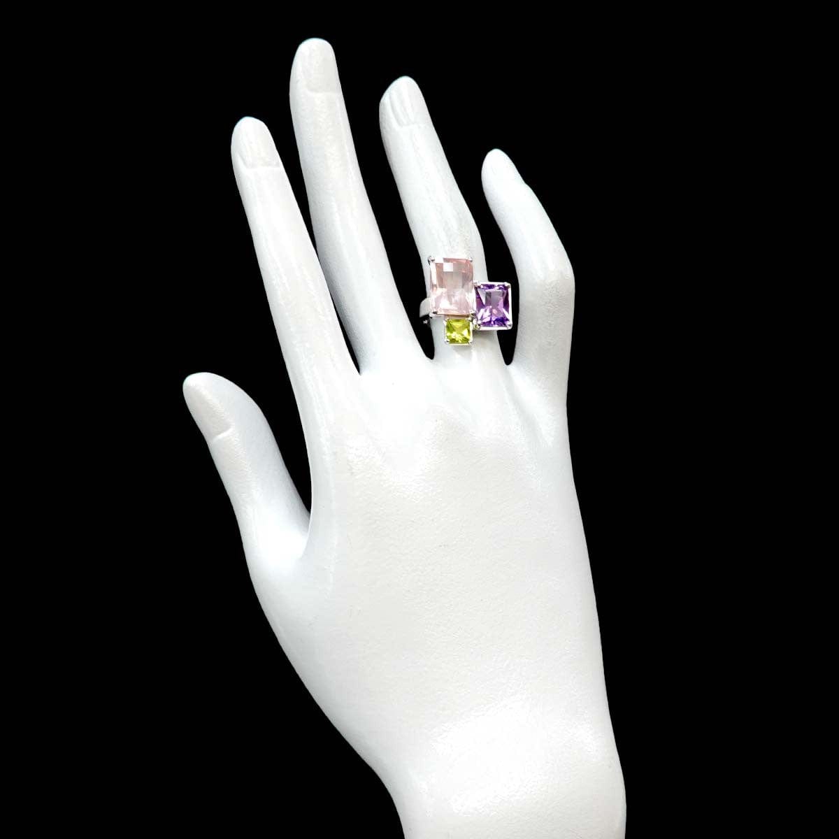 Luxury Promise Japan TASAKI Rose Quartz Amethyst Peridot Ring 18K WG 750 6.25-6.5(US) 90288367
