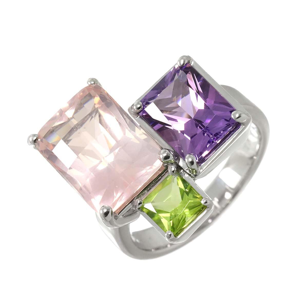 Luxury Promise Japan TASAKI Rose Quartz Amethyst Peridot Ring 18K WG 750 6.25-6.5(US) 90288367