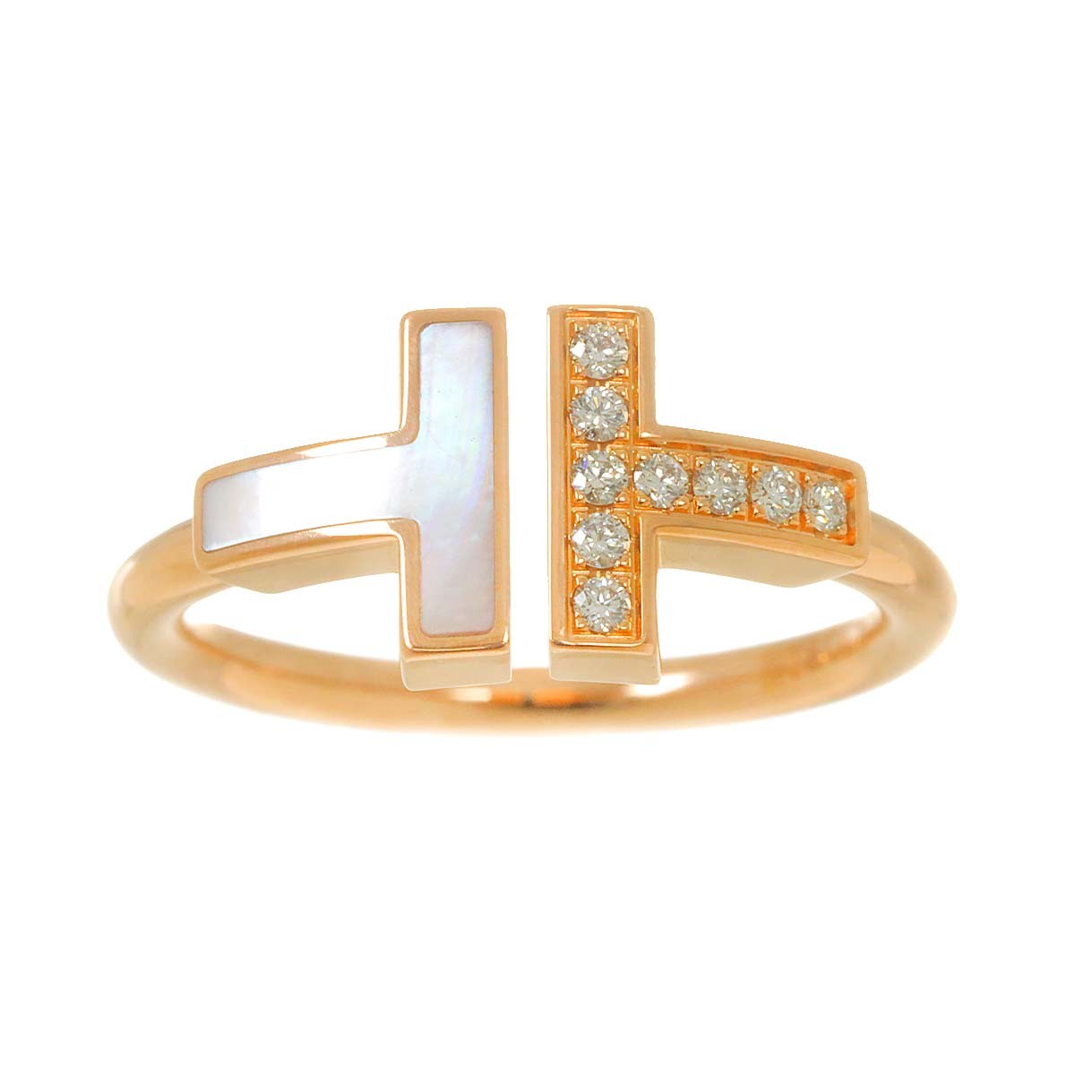 Luxury Promise Japan TIFFANY Co. T Wire Diamond Mother of Pearl MOP Ring 18K PG 750 6(US) 90287453