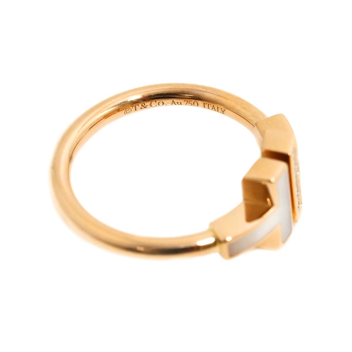 Luxury Promise Japan TIFFANY Co. T Wire Diamond Mother of Pearl MOP Ring 18K PG 750 6(US) 90287453
