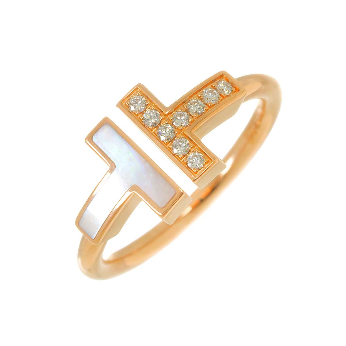 Luxury Promise Japan TIFFANY Co. T Wire Diamond Mother of Pearl MOP Ring 18K PG 750 6(US) 90287453
