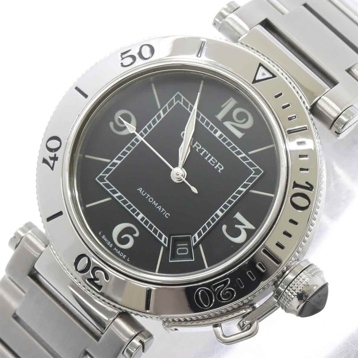 Luxury Promise Japan Cartier Pasha Seatimer W31077M7 Automatic Date Black Dial Mens Watch 90284604