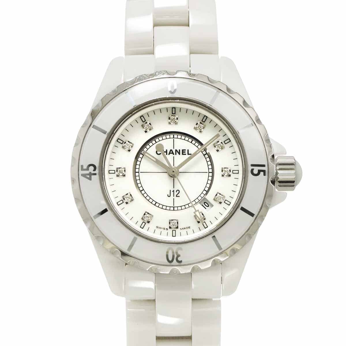 Luxury Promise Japan CHANEL J12 33mm H1628 12P Diamond Quartz White Dial Ladies Watch 90308019