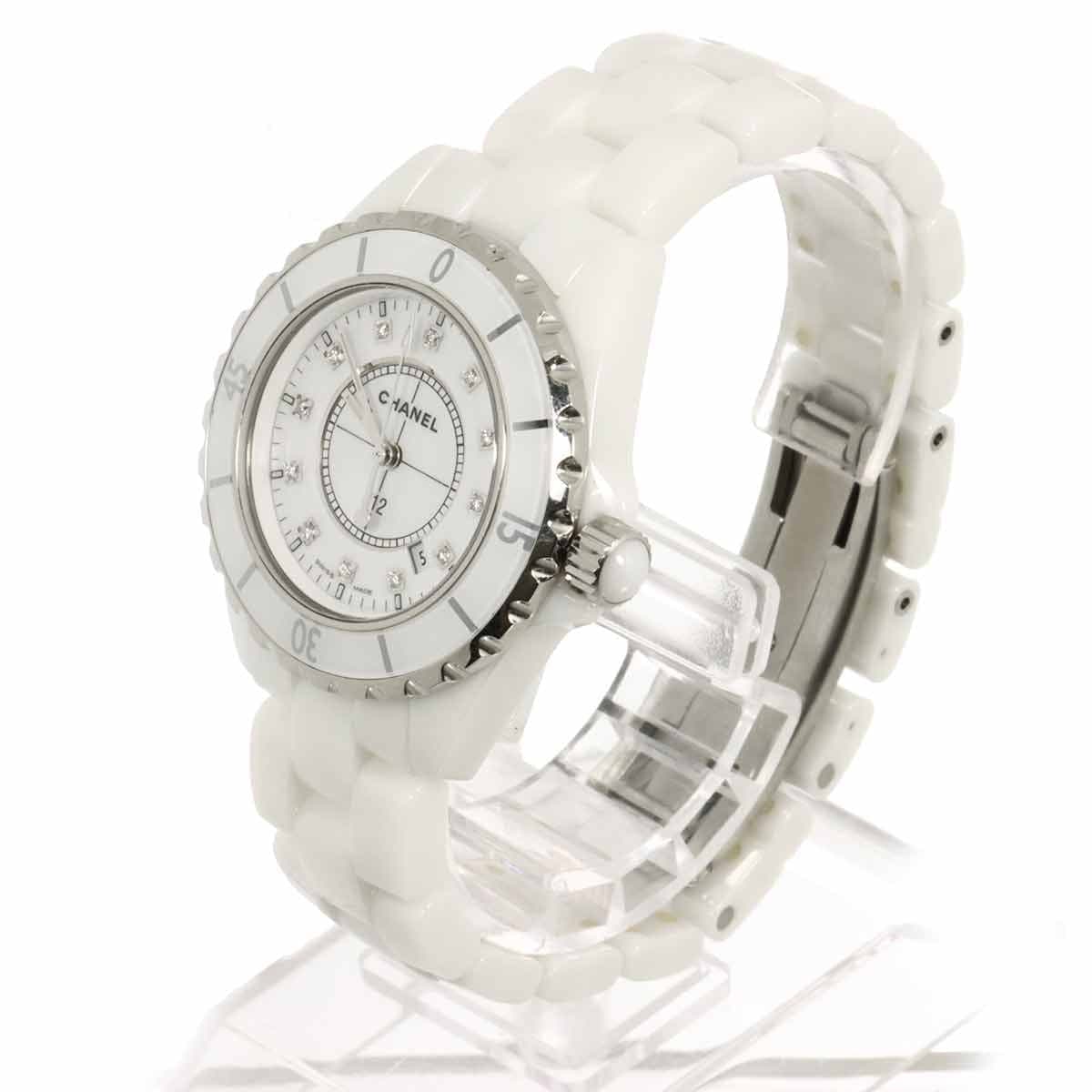 Luxury Promise Japan CHANEL J12 33mm H1628 12P Diamond Quartz White Dial Ladies Watch 90308019