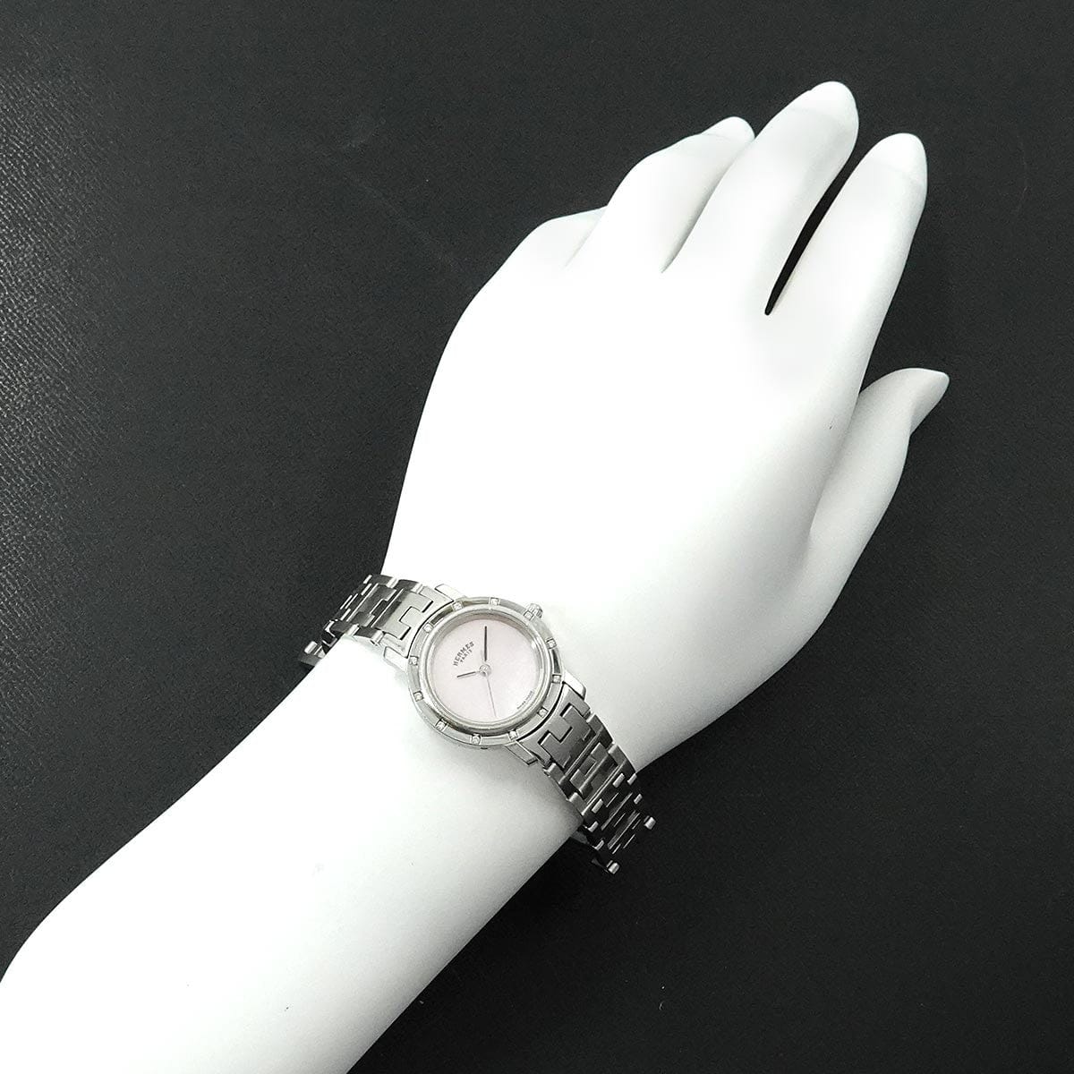 Luxury Promise Japan HERMES Clipper Nacre CL4.230 12P Diamond Bezel Pink Shell Dial Quartz 90300264