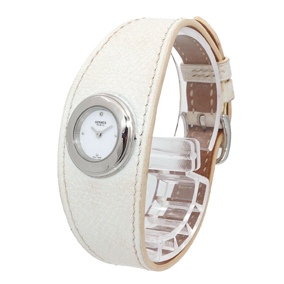 Luxury Promise Japan HERMES Faubourg Manchette FG2 110 Diamond Quartz White Dial Ladies 90269725