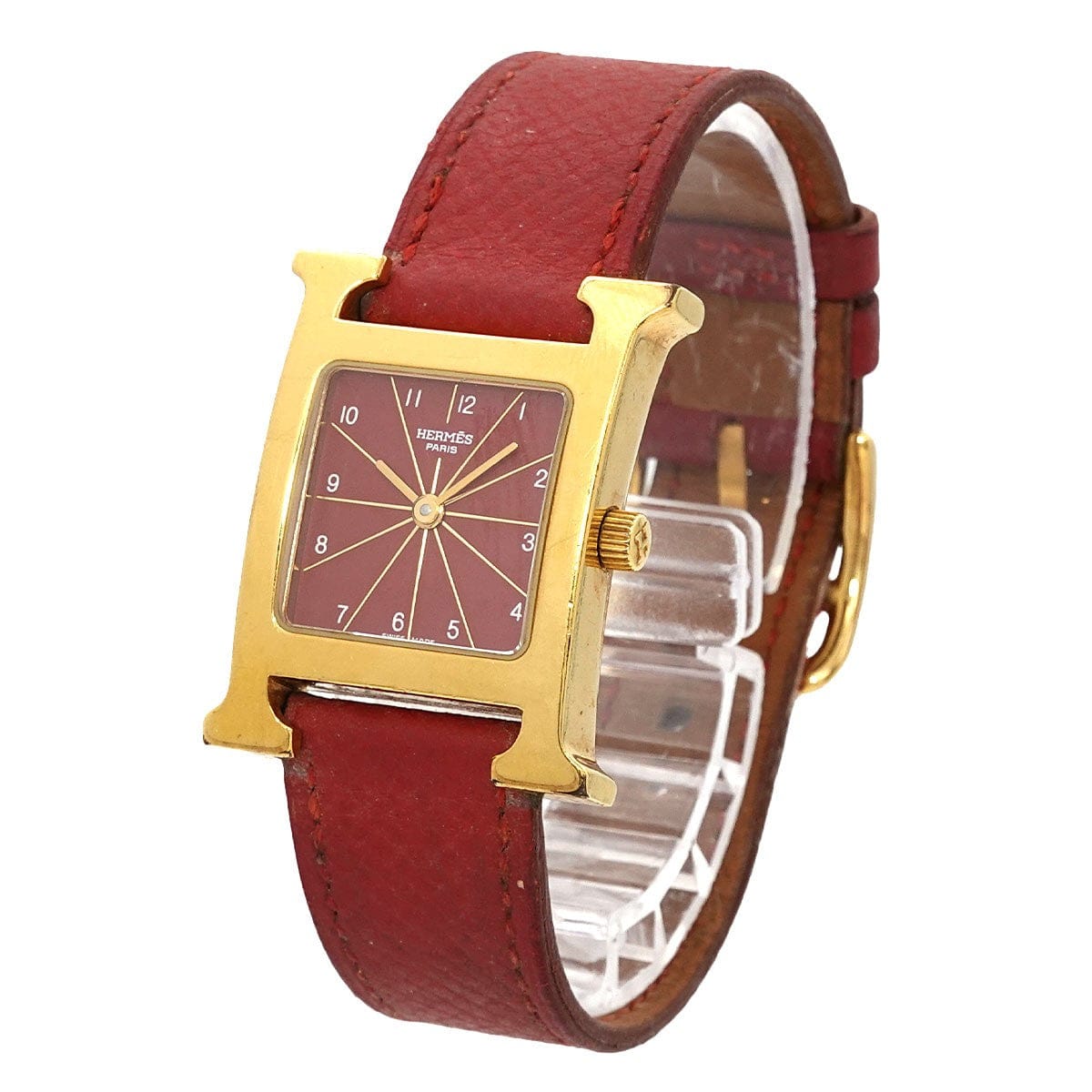 Luxury Promise Japan HERMES H Watch HH1 201 Quartz Red Dial Ladies Watch 90305323