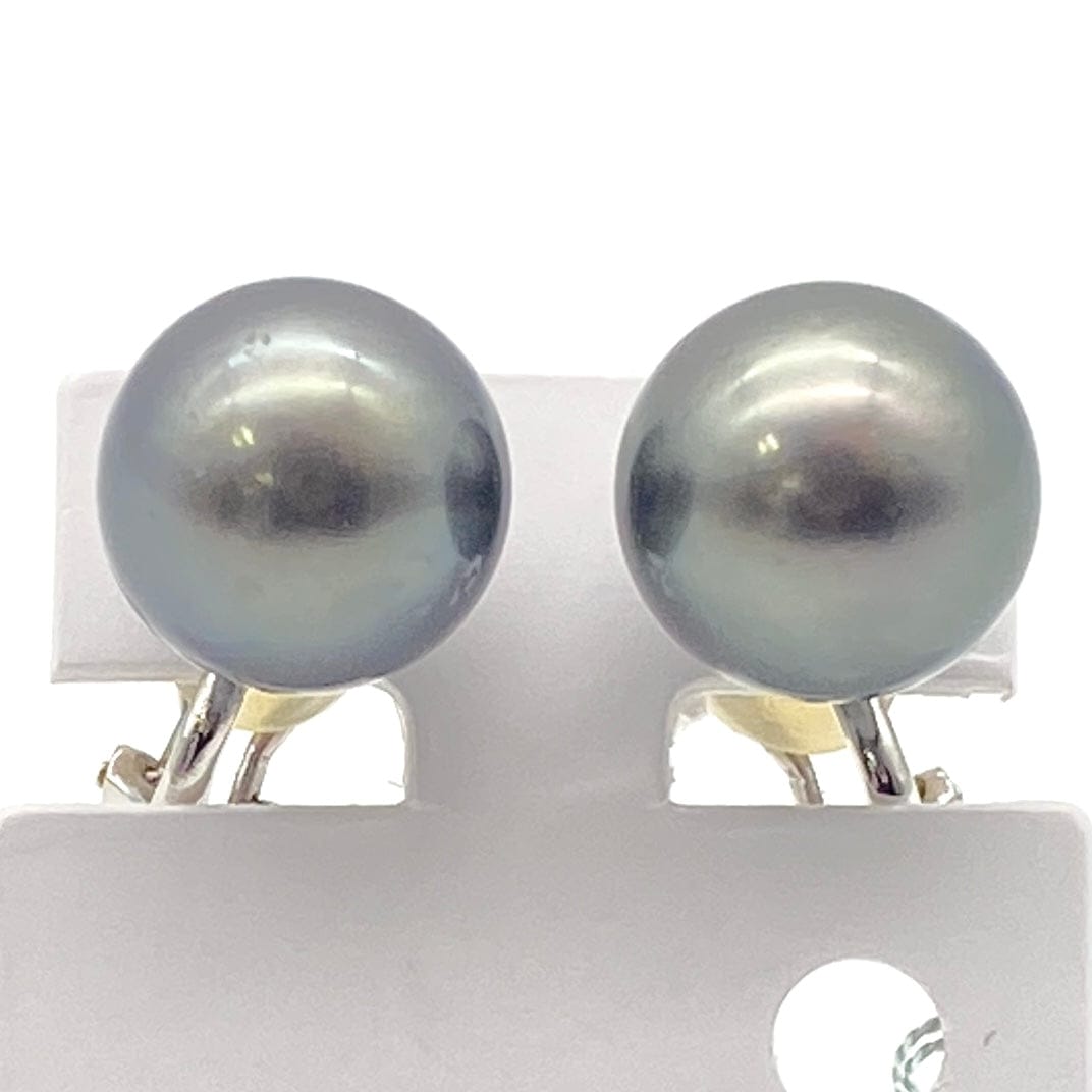 Luxury Promise Japan K18/WGK14 Black Pearl Earrings, BPP 13.0-13.2mm, Sorted, 8.5g, 53027
