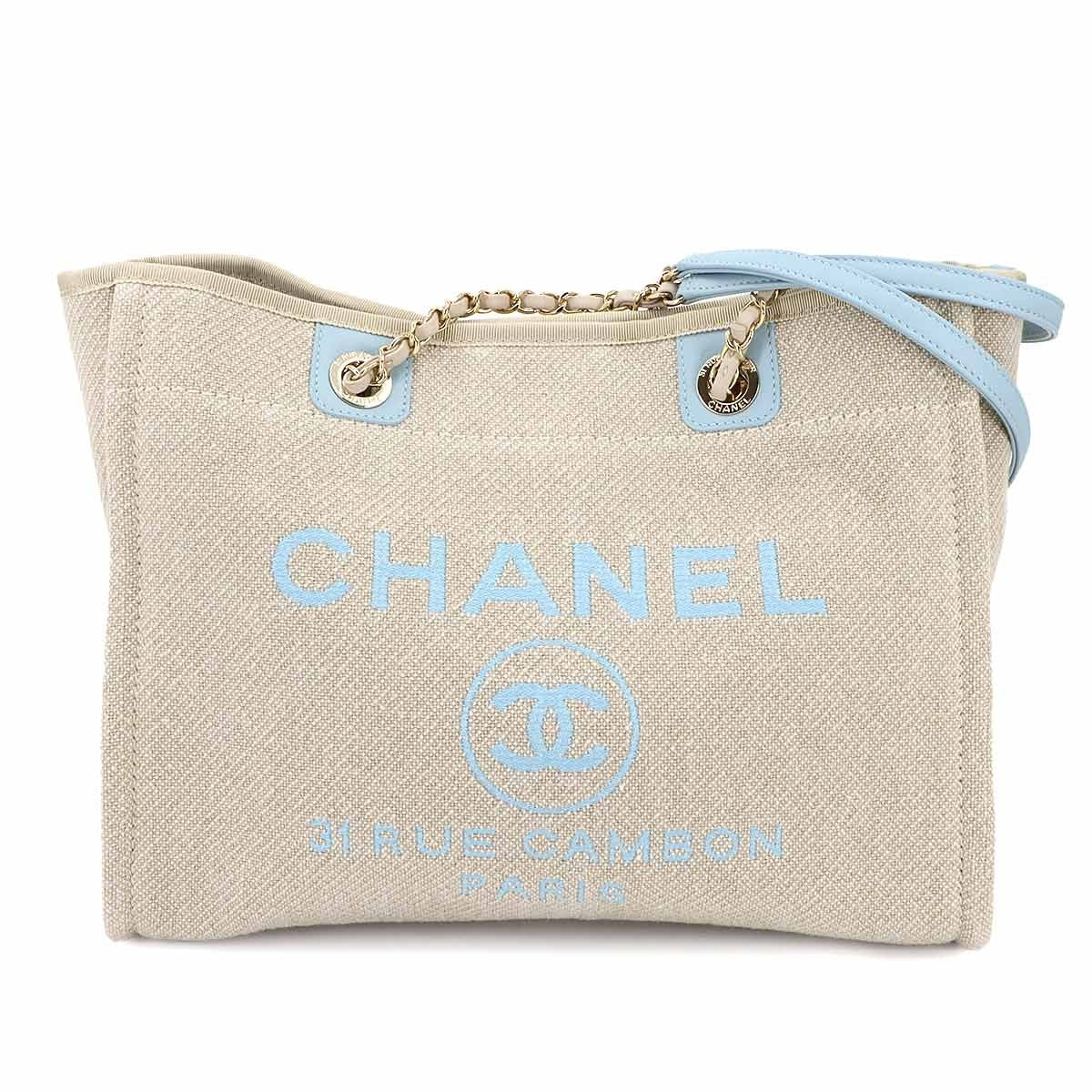 Luxury Promise Japan CHANEL Deauville MM Chain Tote Bag Canvas Leder Beige A67001 Handtasche 90299565