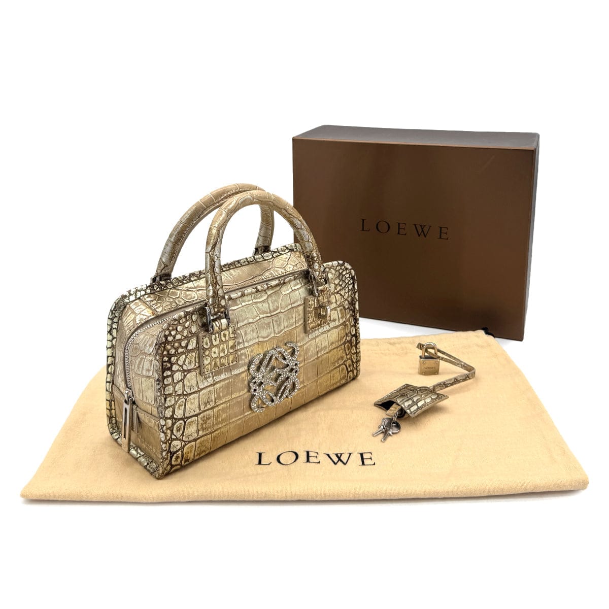 Luxury Promise Japan LOEWE AMAZONA MINI HAND BAG GOLD CROCODILE 90301031