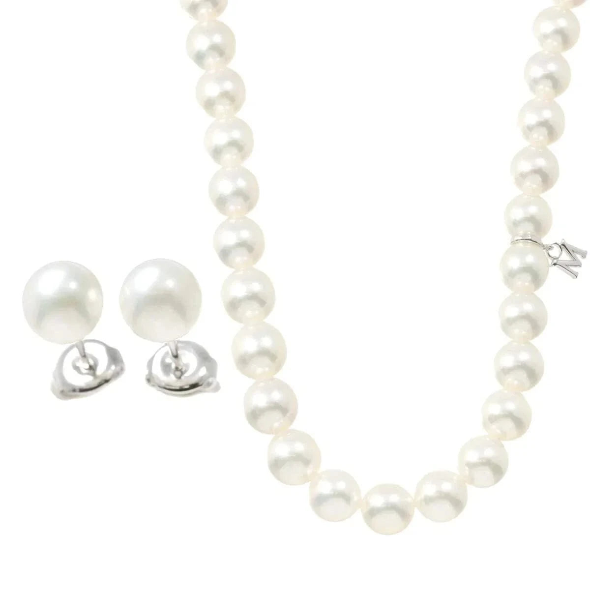 Luxury Promise Japan MIKIMOTO Akoya Pearl Necklace Earrings SV 18K WG Two piece set 90264692