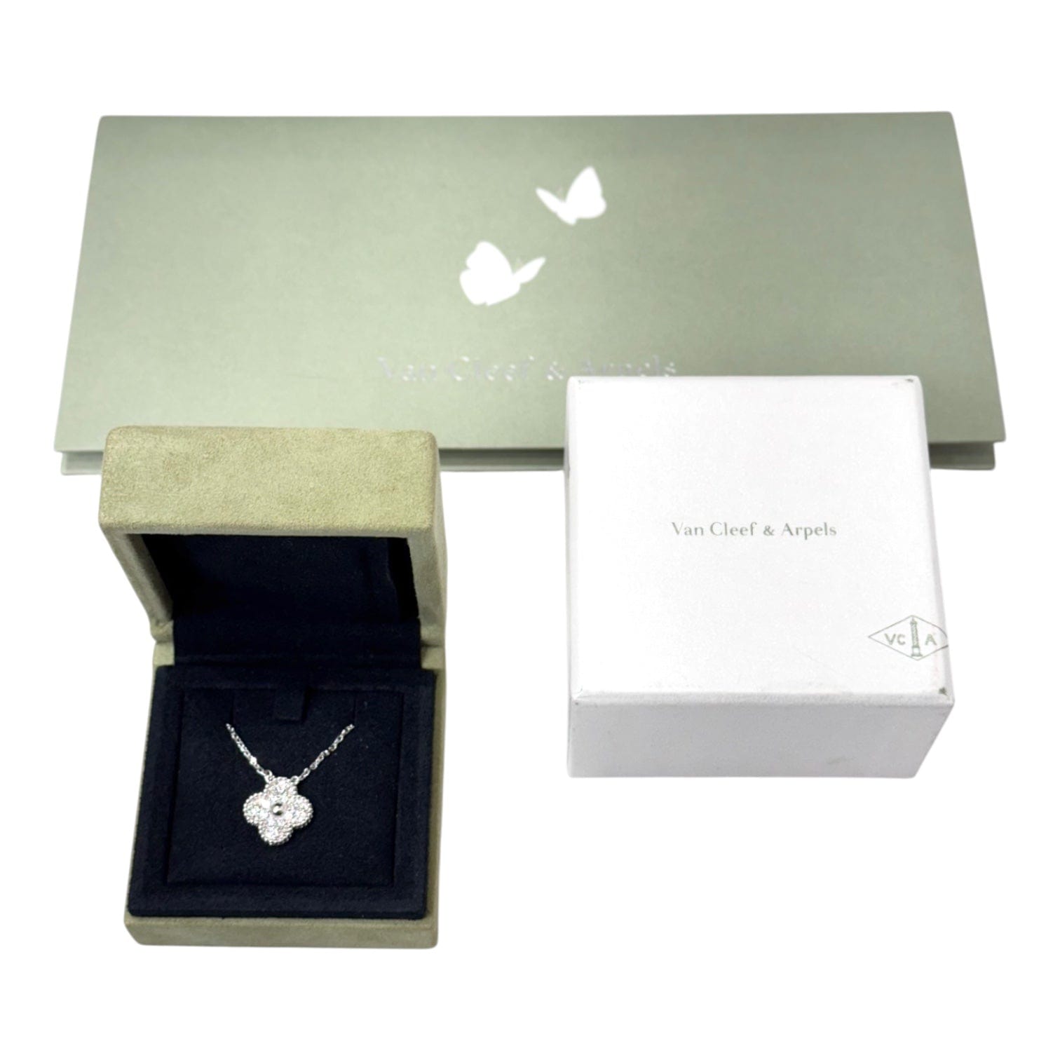 Luxury Promise Japan VCA Alhambra Pendant 18K White Gold Diamond