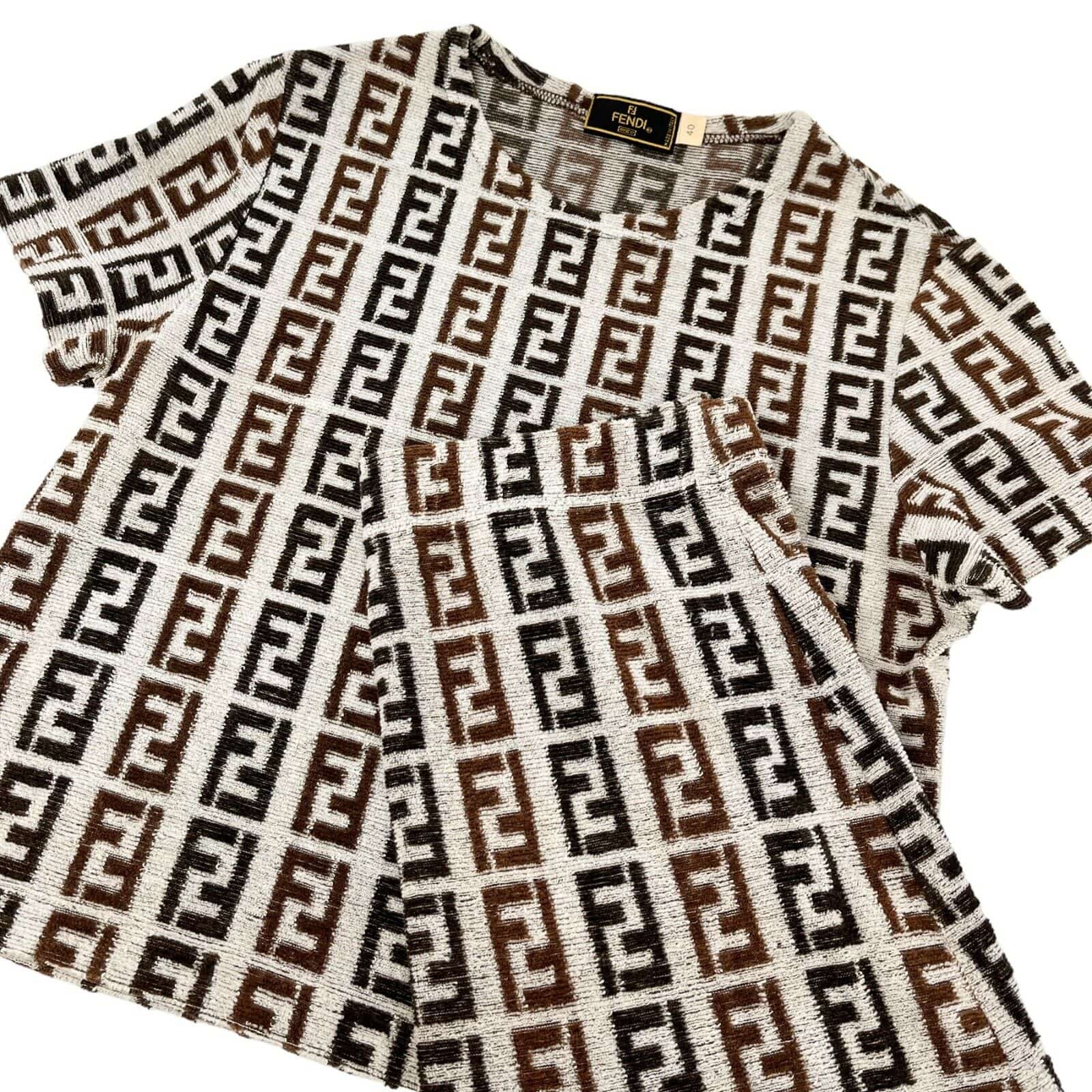 Luxury Promise Japan FENDI Vintage Zucca Monogram Cropped Top Mini Skirt Set #40 Brown Rank AB