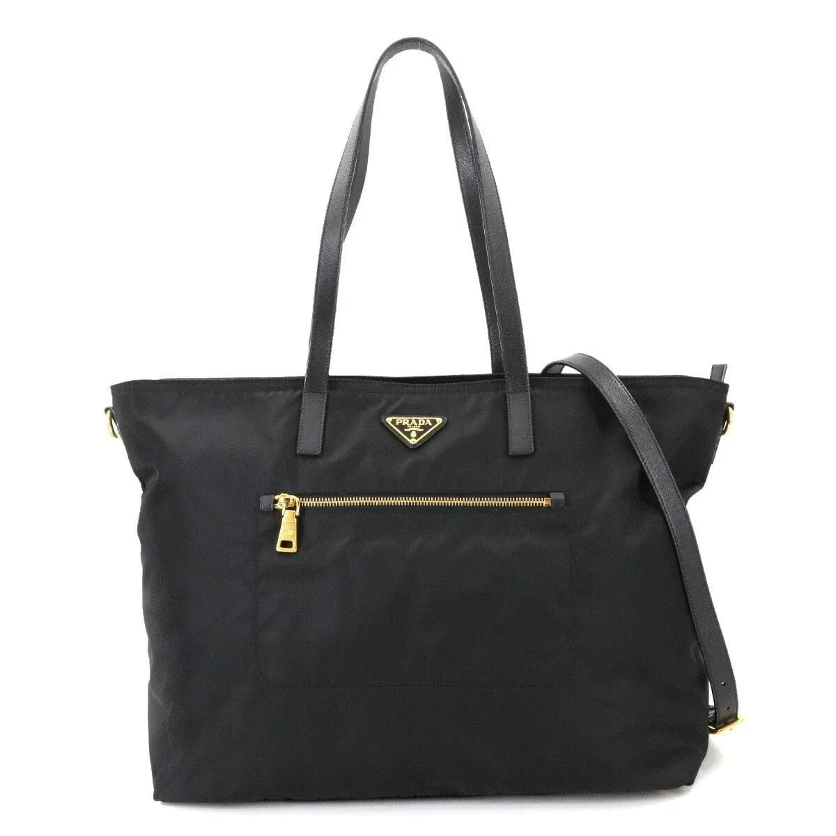 Luxury Promise Japan PRADA 2way Tote Shoulder Bag Nylon Saffiano Leather Nero Black 90287252