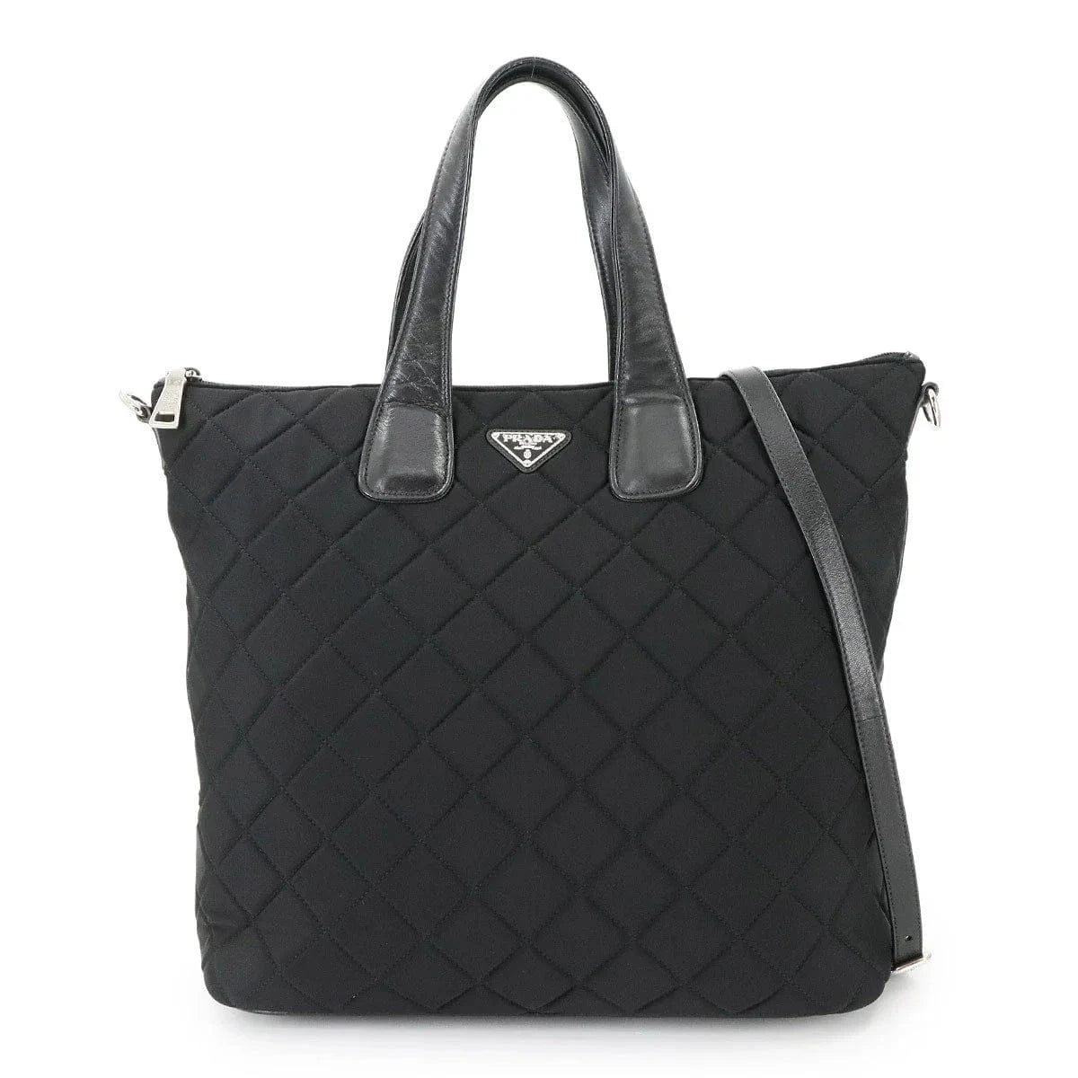 Luxury Promise Japan PRADA 2way Tote Shoulder Bag Quilting Nylon Leather Black Purse 90285096