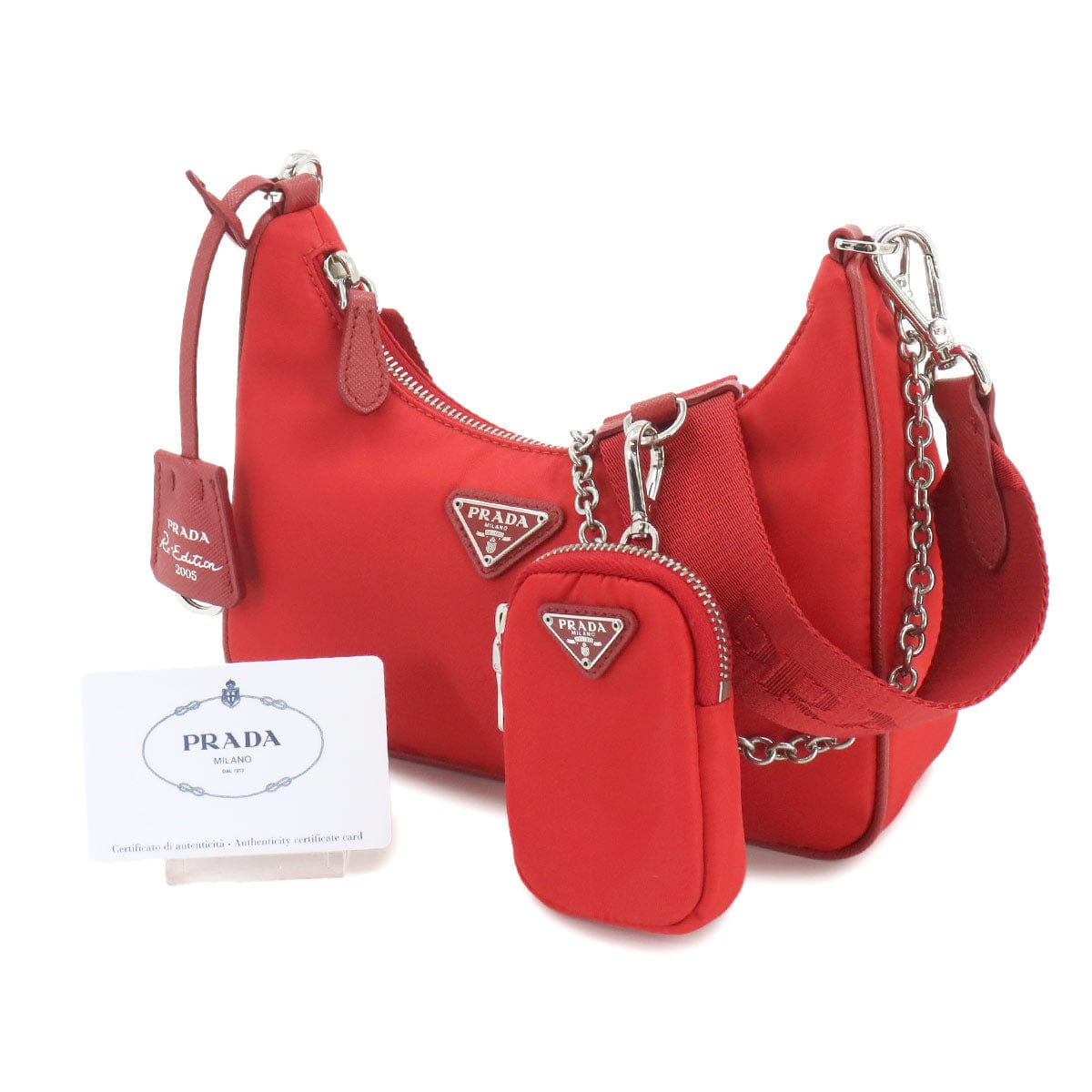Luxury Promise Japan PRADA Re-Edition 2005 Shoulder Bag Nylon Saffiano Leather Red 1BH204 Shoulder Bag Prada 90247676